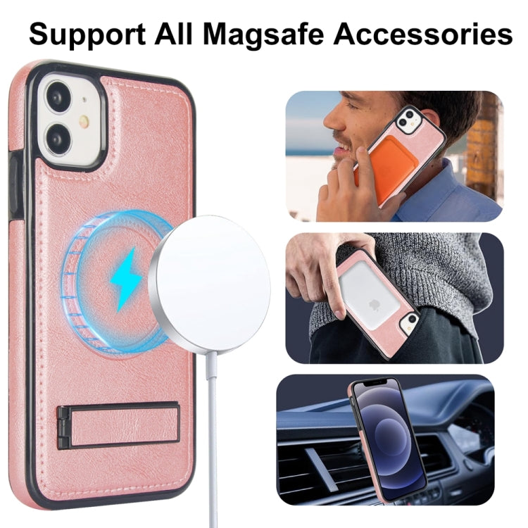 For iPhone 12 mini Retro Leather Invisible Stand MagSafe Phone Case(Rose Gold) - iPhone 12 mini Cases by buy2fix | Online Shopping UK | buy2fix