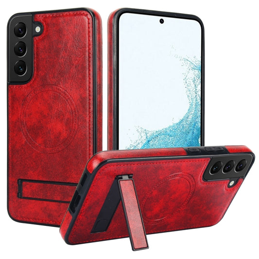 For Samsung Galaxy S22 5G Retro Leather Invisible Stand MagSafe Phone Case(Red) - Galaxy S22 5G Cases by buy2fix | Online Shopping UK | buy2fix