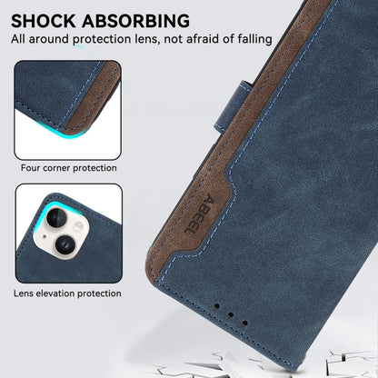 For iPhone 16 Pro Max ABEEL Color Block Magnetic RFID Leather Phone Case(Blue-Brown) - iPhone 16 Pro Max Cases by buy2fix | Online Shopping UK | buy2fix