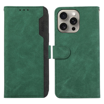 For iPhone 16 Pro ABEEL Color Block Magnetic RFID Leather Phone Case(Green-Black) - iPhone 16 Pro Cases by buy2fix | Online Shopping UK | buy2fix