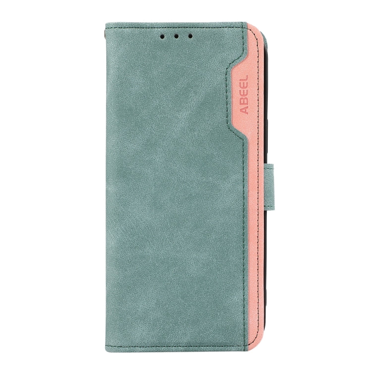 For iPhone 16 Plus ABEEL Color Block Magnetic RFID Leather Phone Case(Cyan-Pink) - iPhone 16 Plus Cases by buy2fix | Online Shopping UK | buy2fix