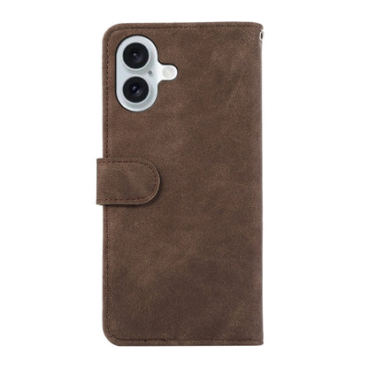 For iPhone 16 Plus ABEEL Color Block Magnetic RFID Leather Phone Case(Brown-Blue) - iPhone 16 Plus Cases by buy2fix | Online Shopping UK | buy2fix