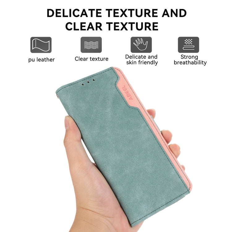 For iPhone 16 ABEEL Color Block Magnetic RFID Leather Phone Case(Cyan-Pink) - iPhone 16 Cases by buy2fix | Online Shopping UK | buy2fix