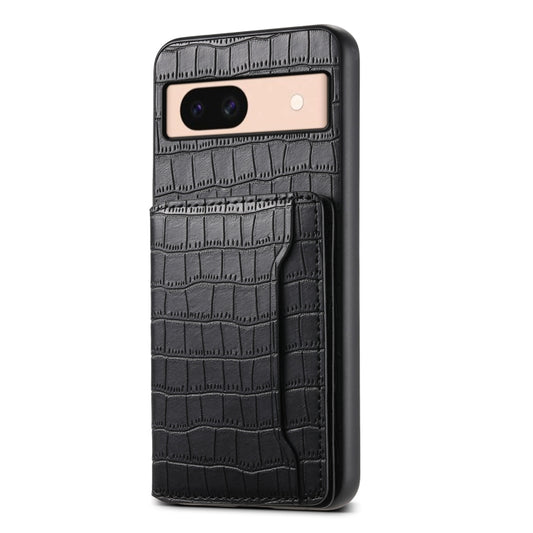 For Google Pixel 8a Crocodile Texture Card Bag Design Full Coverage Phone Case(Black) - Google Cases by buy2fix | Online Shopping UK | buy2fix