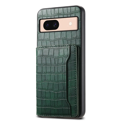 For Google Pixel 8a Crocodile Texture Card Bag Design Full Coverage Phone Case(Green) - Google Cases by buy2fix | Online Shopping UK | buy2fix