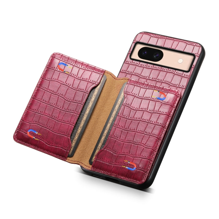 For Google Pixel 8a Crocodile Texture Card Bag Design Full Coverage Phone Case(Red) - Google Cases by buy2fix | Online Shopping UK | buy2fix