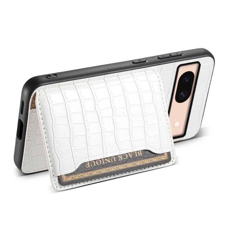 For Google Pixel 8a Crocodile Texture Card Bag Design Full Coverage Phone Case(White) - Google Cases by buy2fix | Online Shopping UK | buy2fix