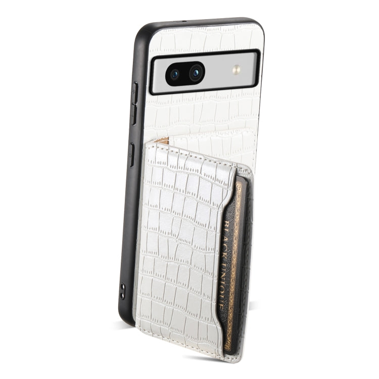 For Google Pixel 7a Crocodile Texture Card Bag Design Full Coverage Phone Case(White) - Google Cases by buy2fix | Online Shopping UK | buy2fix