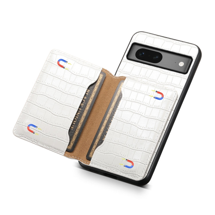 For Google Pixel 7 5G Crocodile Texture Card Bag Design Full Coverage Phone Case(White) - Google Cases by buy2fix | Online Shopping UK | buy2fix