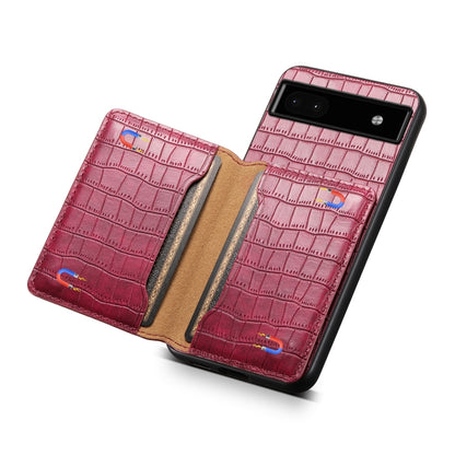 For Google Pixel 6a Crocodile Texture Card Bag Design Full Coverage Phone Case(Red) - Google Cases by buy2fix | Online Shopping UK | buy2fix