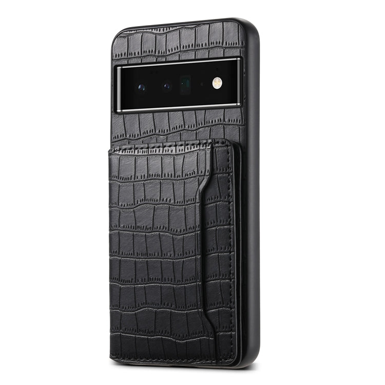 For Google Pixel 6 Pro Crocodile Texture Card Bag Design Full Coverage Phone Case(Black) - Google Cases by buy2fix | Online Shopping UK | buy2fix