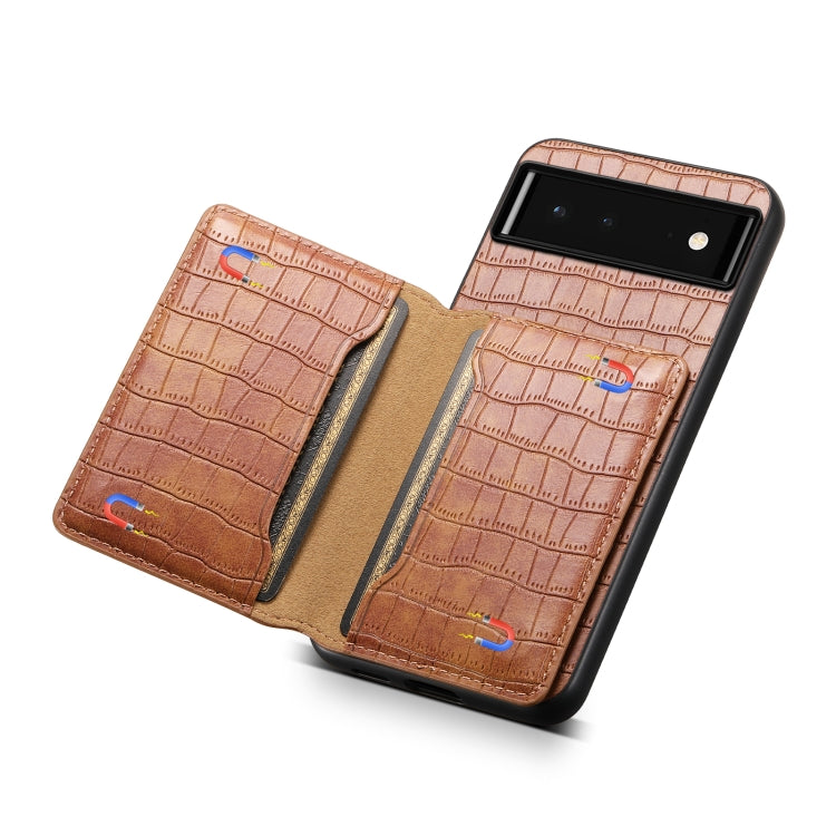 For Google Pixel 6 Crocodile Texture Card Bag Design Full Coverage Phone Case(Brown) - Google Cases by buy2fix | Online Shopping UK | buy2fix