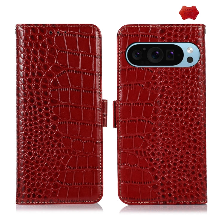 For Google Pixel 9 Crocodile Top Layer Cowhide Leather Phone Case(Red) - Google Cases by buy2fix | Online Shopping UK | buy2fix