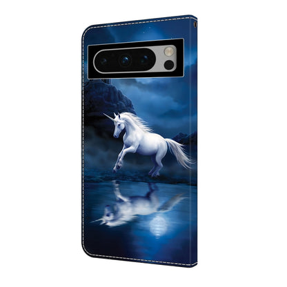 For Google Pixel 9 Pro Crystal Painted Leather Phone case(White Horse) - Google Cases by buy2fix | Online Shopping UK | buy2fix