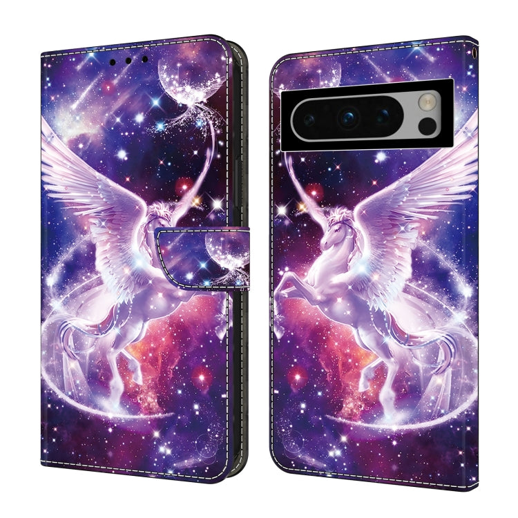 For Google Pixel 9 Pro Crystal Painted Leather Phone case(Unicorn) - Google Cases by buy2fix | Online Shopping UK | buy2fix