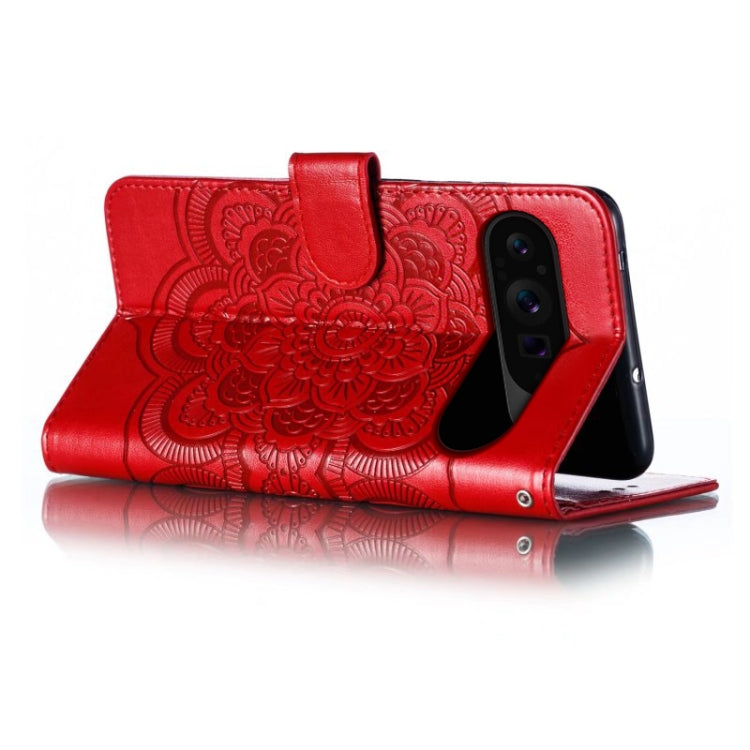 For Google Pixel 9 Pro Sun Mandala Embossing Pattern Phone Leather Case(Red) - Google Cases by buy2fix | Online Shopping UK | buy2fix