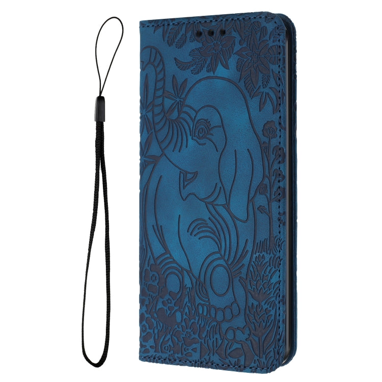 For iPhone 16 Plus Retro Elephant Embossed Leather Phone Case(Blue) - iPhone 16 Plus Cases by buy2fix | Online Shopping UK | buy2fix