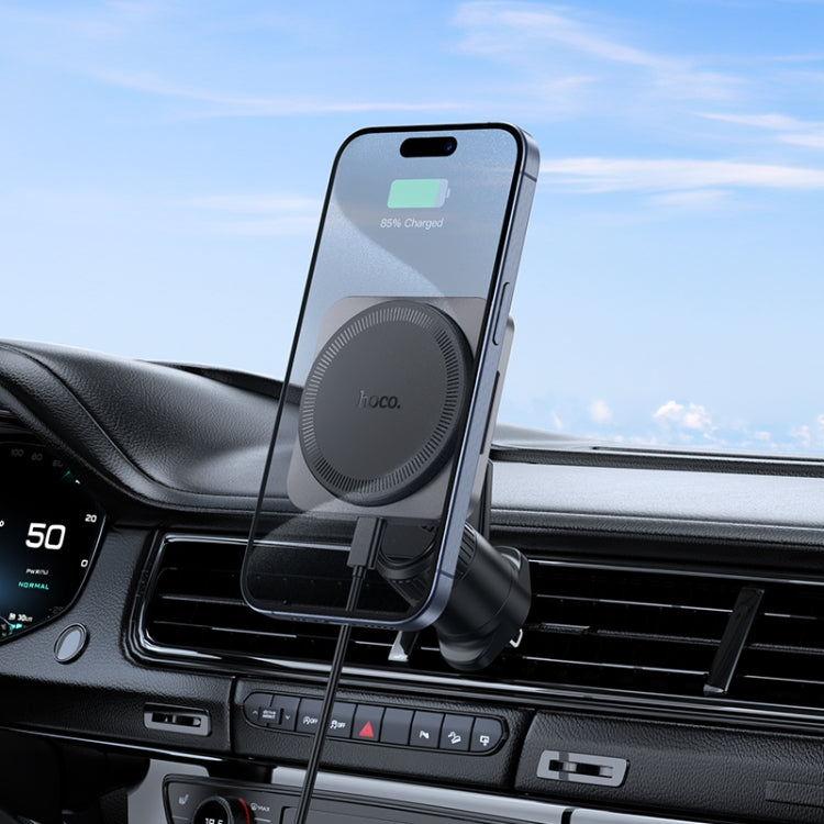 hoco HW15 Speed Magnetic Wireless Fast Charging Car Air Outlet Holder(Metal Black) - Wireless Charger Holders by hoco | Online Shopping UK | buy2fix