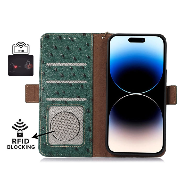 For Google Pixel 9 Ostrich Pattern Genuine Leather RFID Phone Case(Green) - Google Cases by buy2fix | Online Shopping UK | buy2fix