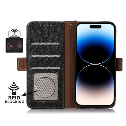 For Google Pixel 9 Ostrich Pattern Genuine Leather RFID Phone Case(Black) - Google Cases by buy2fix | Online Shopping UK | buy2fix