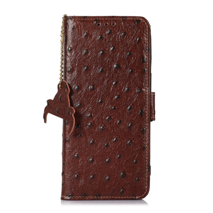 For Google Pixel 9 Pro Ostrich Pattern Genuine Leather RFID Phone Case(Coffee) - Google Cases by buy2fix | Online Shopping UK | buy2fix