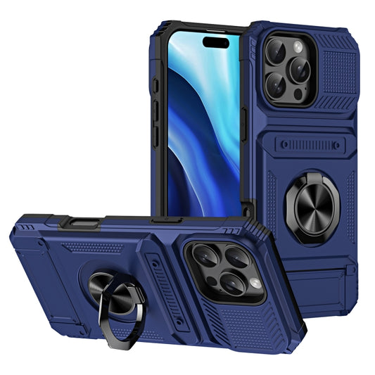 For iPhone 16 Pro TPU+PC Shockproof Card Phone Case with Metal Ring Holder(Blue) - iPhone 16 Pro Cases by buy2fix | Online Shopping UK | buy2fix