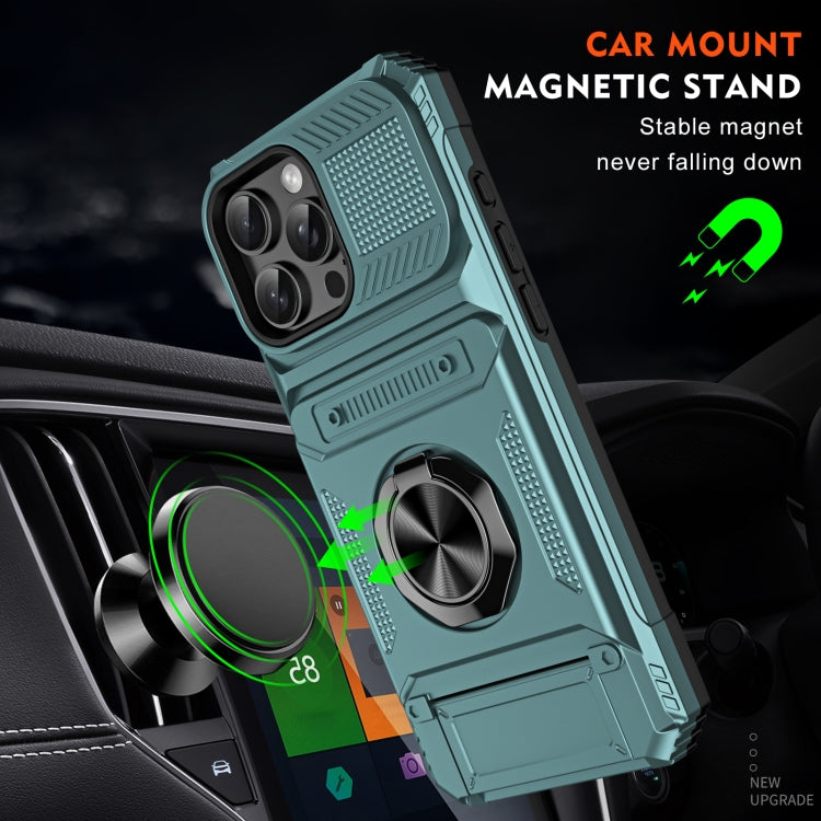 For iPhone 16 Pro Max TPU+PC Shockproof Card Phone Case with Metal Ring Holder(Green) - iPhone 16 Pro Max Cases by buy2fix | Online Shopping UK | buy2fix