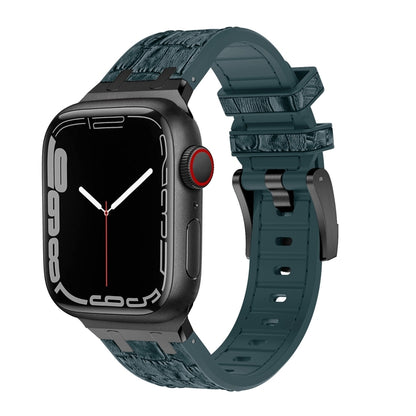 For Apple Watch Series 3 38mm Crocodile Texture Liquid Silicone Watch Band(Black Deep Green) - Watch Bands by buy2fix | Online Shopping UK | buy2fix