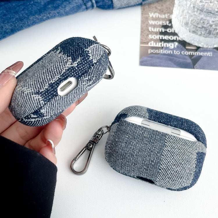 For AirPods Pro 2 Stitching Denim Cloth Bluetooth Earphone Protective Case(Grid) - For AirPods Pro 2 by buy2fix | Online Shopping UK | buy2fix