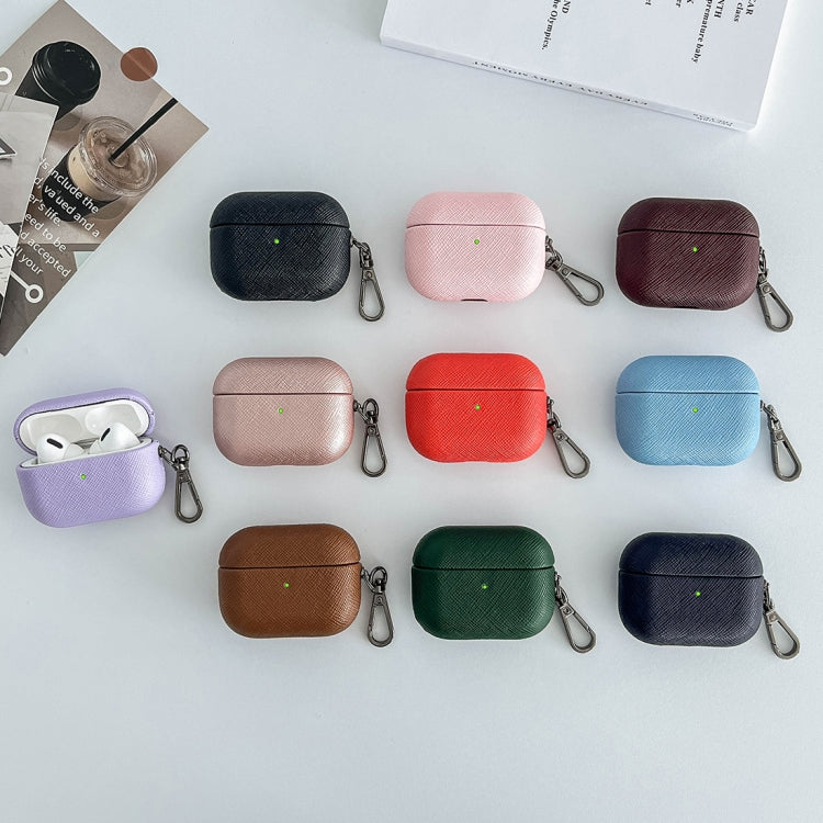 For AirPods Pro 2 Cross Texture PU Leather Bluetooth Earphone Protective Case(Purple) - For AirPods Pro 2 by buy2fix | Online Shopping UK | buy2fix