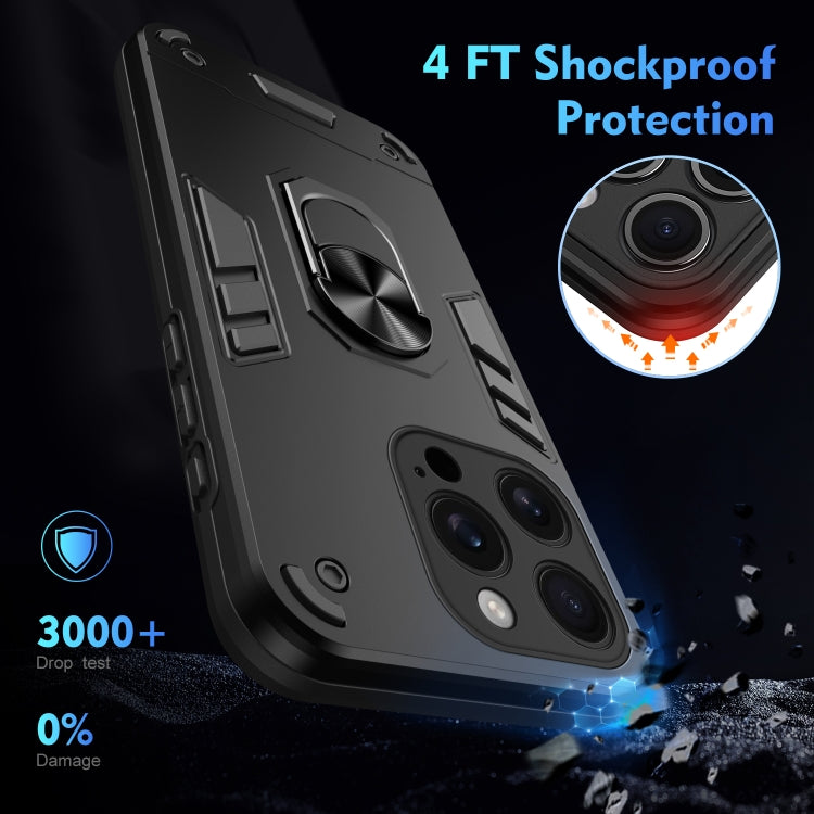 For iPhone 16 Pro Shockproof Metal Ring Holder Phone Case(Black) - iPhone 16 Pro Cases by buy2fix | Online Shopping UK | buy2fix