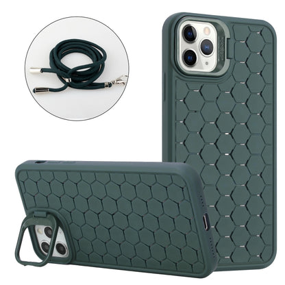 For iPhone 16 Pro Max Honeycomb Radiating Holder TPU Phone Case with Lanyard(Green) - iPhone 16 Pro Max Cases by buy2fix | Online Shopping UK | buy2fix