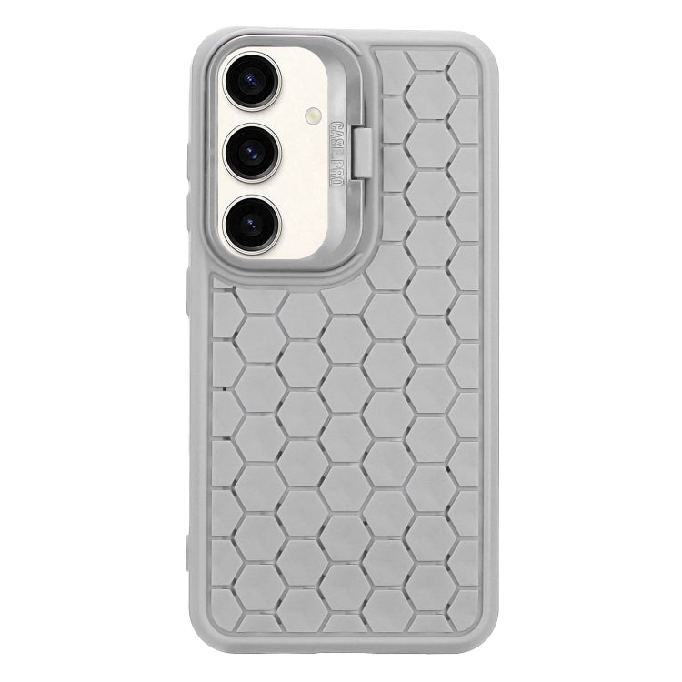 For Samsung Galaxy S23 FE 5G Honeycomb Radiating Lens Holder TPU Phone Case(Grey) - Galaxy S23 FE 5G Cases by buy2fix | Online Shopping UK | buy2fix