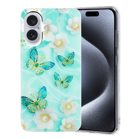 For iPhone 16 Plus Colorful Painting Pattern TPU Phone Case(Butterflies) - iPhone 16 Plus Cases by buy2fix | Online Shopping UK | buy2fix