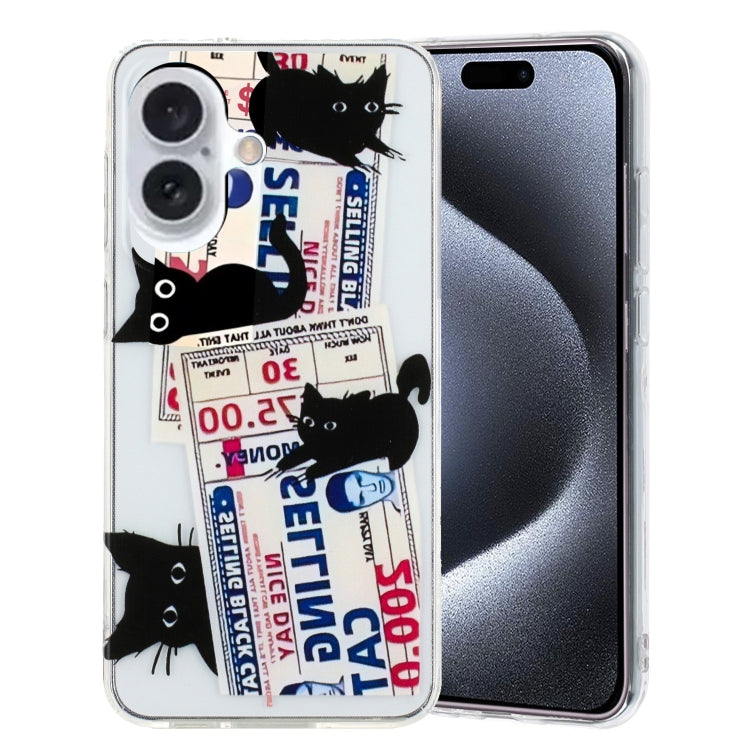 For iPhone 16 Colorful Painting Pattern TPU Phone Case(Black Cat) - iPhone 16 Cases by buy2fix | Online Shopping UK | buy2fix