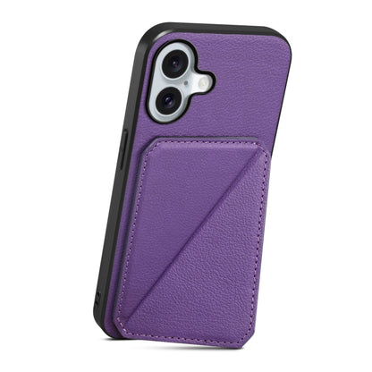 For iPhone 16 Plus D04 Calf Texture Dual Card Slot Holder Phone Case(Purple) - iPhone 16 Plus Cases by buy2fix | Online Shopping UK | buy2fix