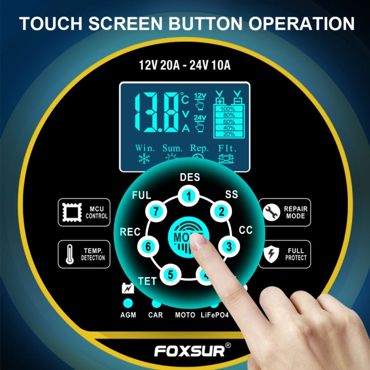 FOXSUR 20A 12V 24V Car / Motorcycle Smart Battery Charger, Plug Type:UK Plug(Yellow) - Battery Charger by FOXSUR | Online Shopping UK | buy2fix