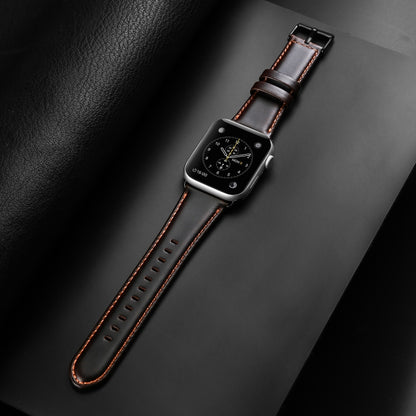 For Apple Watch SE 2023 44mm DUX DUCIS Business Genuine Leather Watch Strap(Coffee) - Watch Bands by DUX DUCIS | Online Shopping UK | buy2fix