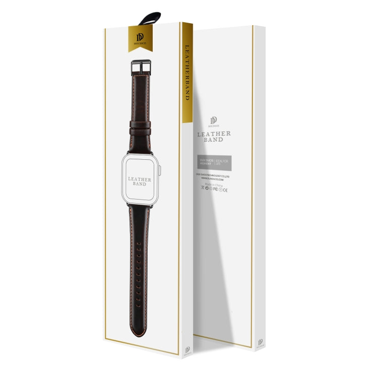 For Apple Watch Series 4 44mm DUX DUCIS Business Genuine Leather Watch Strap(Coffee) - Watch Bands by DUX DUCIS | Online Shopping UK | buy2fix