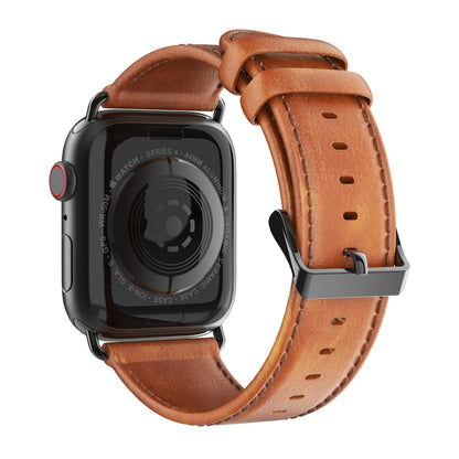 For Apple Watch Series 4 44mm DUX DUCIS Business Genuine Leather Watch Strap(Khaki) - Watch Bands by DUX DUCIS | Online Shopping UK | buy2fix