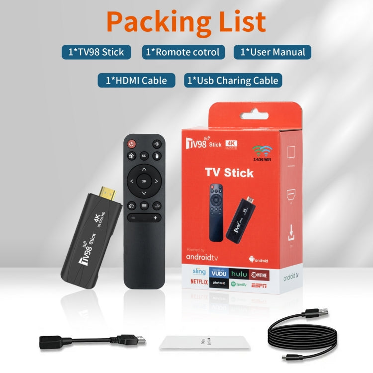 TV98 Rockchip 3228A Quad Core 4K HD Bluetooth Android TV Stick, RAM:2GB+16GB(AU Plug) - Android TV Sticks by buy2fix | Online Shopping UK | buy2fix