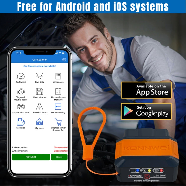 KONNWEI KW906 Bluetooth 5.0 Car OBD2 Scanner Support Android & iOS(Black Orange) - Code Readers & Scan Tools by KONNWEI | Online Shopping UK | buy2fix