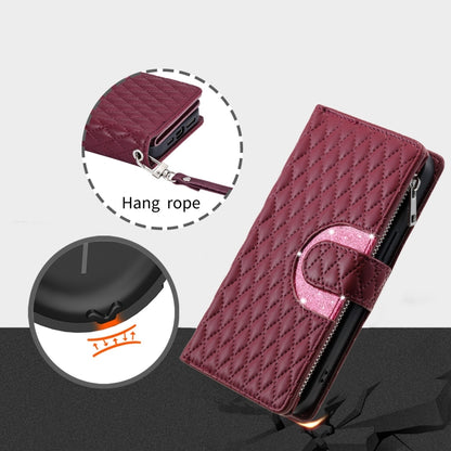 For Google Pixel 7 5G Glitter Lattice Zipper Wallet Leather Phone Case(Wine Red) - Google Cases by buy2fix | Online Shopping UK | buy2fix