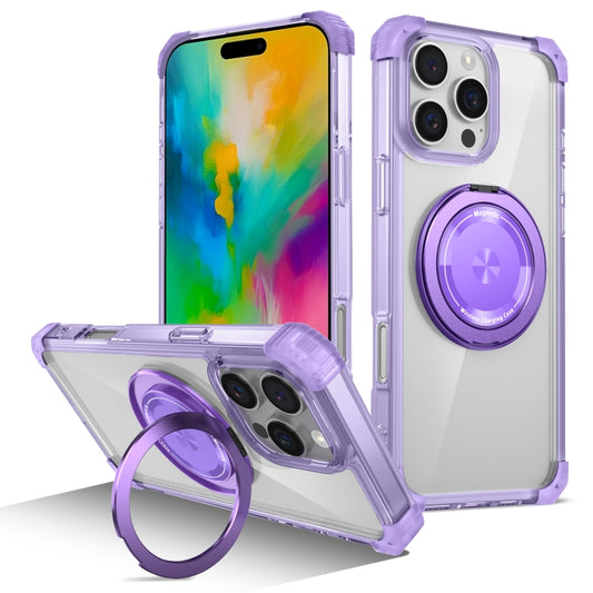 For iPhone 16 Pro Gold Shield CD Pattern MagSafe Magnetic Phone Case with Rotating Stand(Transparent Purple) - iPhone 16 Pro Cases by buy2fix | Online Shopping UK | buy2fix