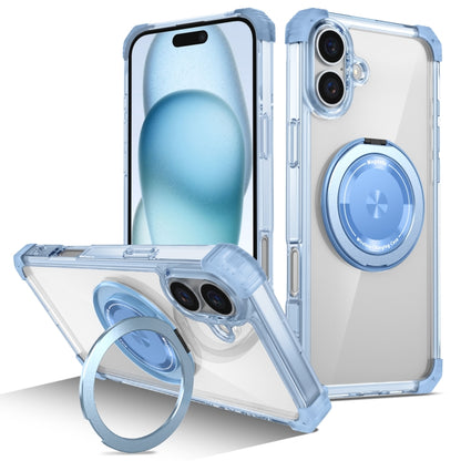 For iPhone 16 Gold Shield CD Pattern MagSafe Magnetic Phone Case with Rotating Stand(Transparent Blue) - iPhone 16 Cases by buy2fix | Online Shopping UK | buy2fix