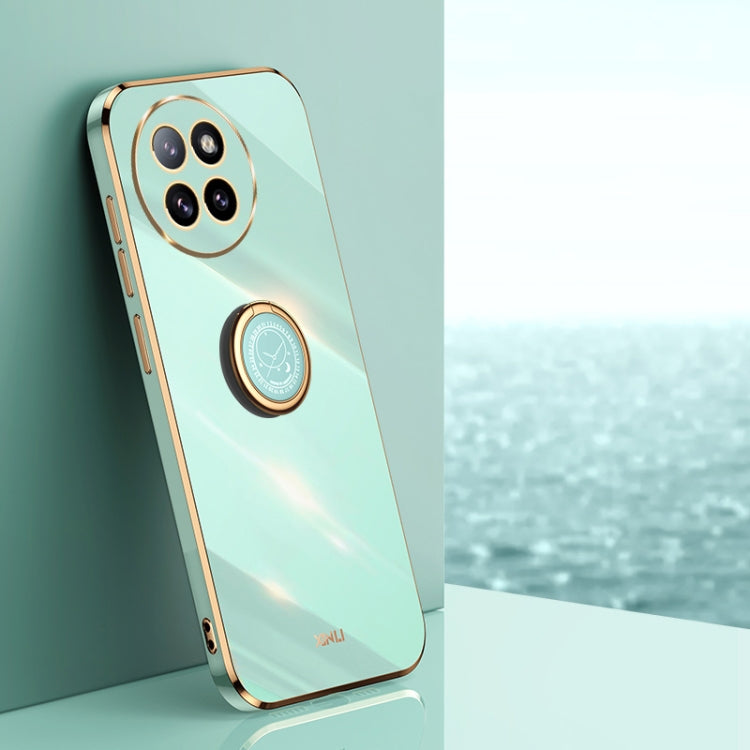 For Xiaomi Civi 4 Pro XINLI Straight 6D Plating Gold Edge TPU Shockproof Case with Ring Holder(Mint Green) - Xiaomi Cases by XINLI | Online Shopping UK | buy2fix