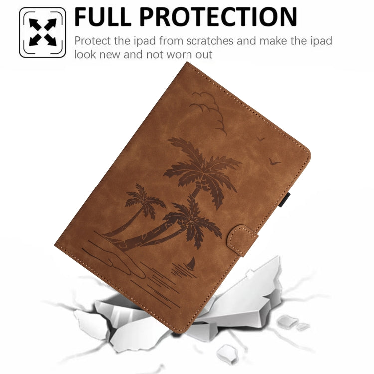 For Samsung Galaxy Tab S9 X710/X716B/X718U Coconut Tree Embossed Smart Leather Tablet Case(Brown) - Galaxy Tab S9 Cases by buy2fix | Online Shopping UK | buy2fix