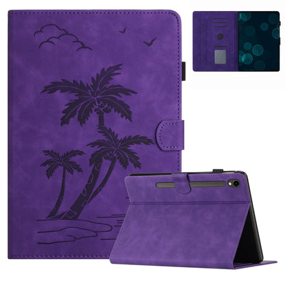 For Samsung Galaxy Tab S9 FE X510/X516B Coconut Tree Embossed Smart Leather Tablet Case(Purple) - Galaxy Tab S9 FE by buy2fix | Online Shopping UK | buy2fix