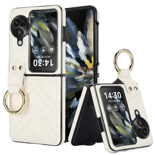 For OPPO Find N3 Flip V-shaped PU Hybrid TPU Ring Holder Phone Case(White) - Find N3 Flip Cases by buy2fix | Online Shopping UK | buy2fix