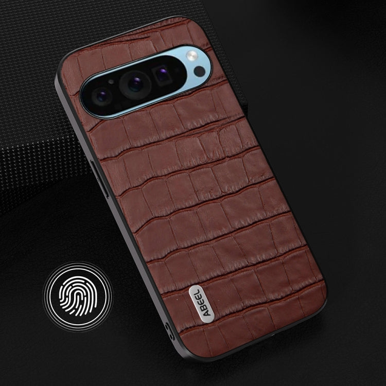 For Google Pixel 9 Pro ABEEL Crocodile Texture Genuine Leather Phone Case(Brown) - Google Cases by buy2fix | Online Shopping UK | buy2fix